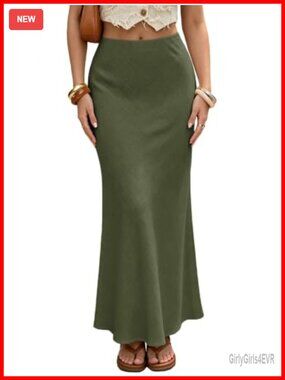 Linen Maxi Skirt Elastic Waist Flared Long Ankle Length Women Spring Summer